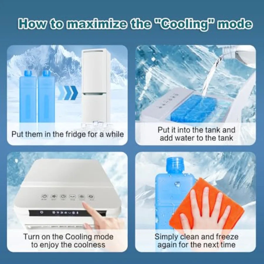 Portable Air Conditioner 7H timer auto-off, 4 modes, 3 speeds, 1.85-gal tank