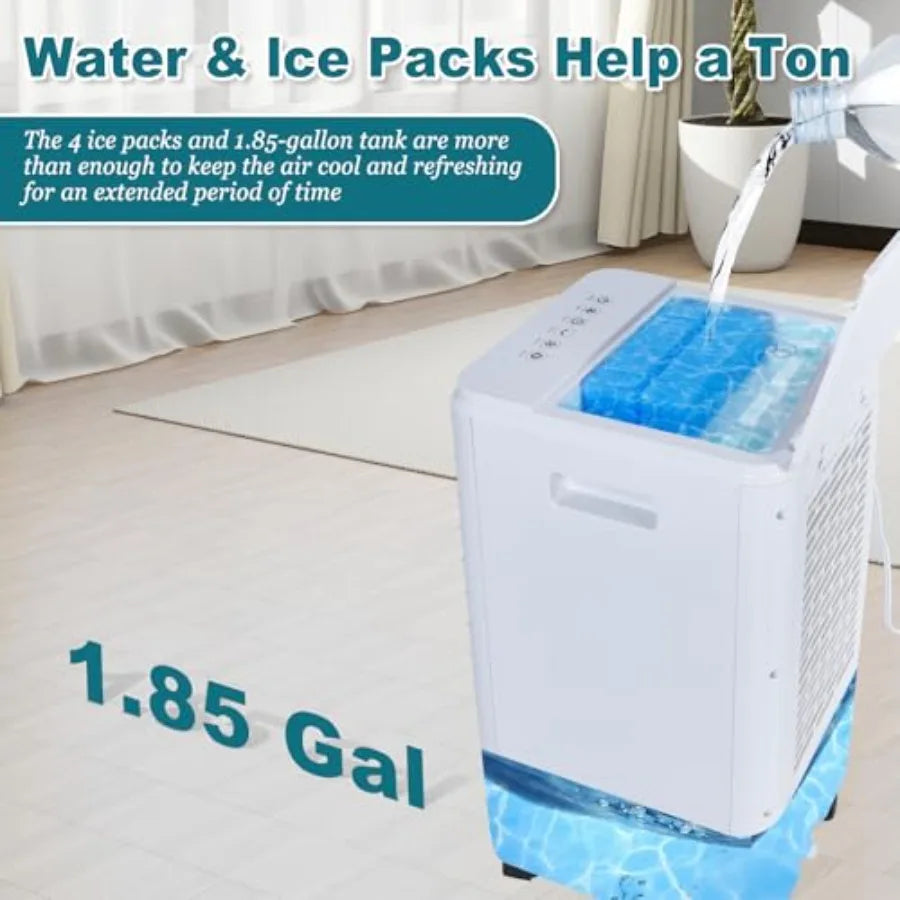 Portable Air Conditioner 7H timer auto-off, 4 modes, 3 speeds, 1.85-gal tank