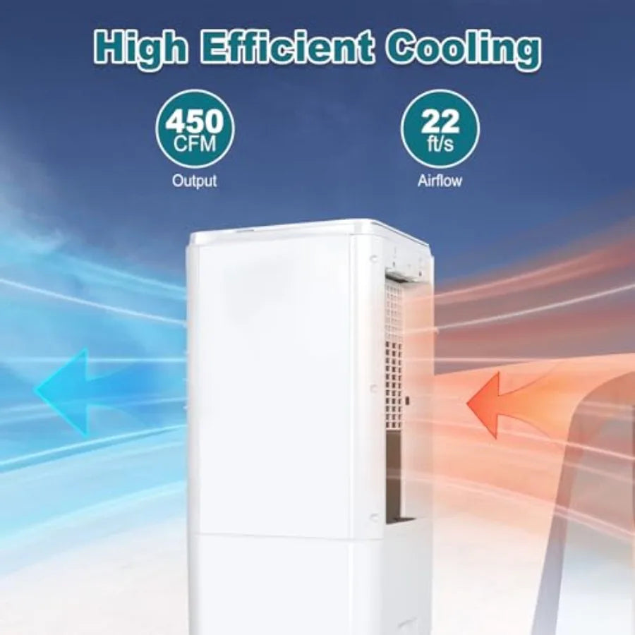 Portable Air Conditioner 7H timer auto-off, 4 modes, 3 speeds, 1.85-gal tank