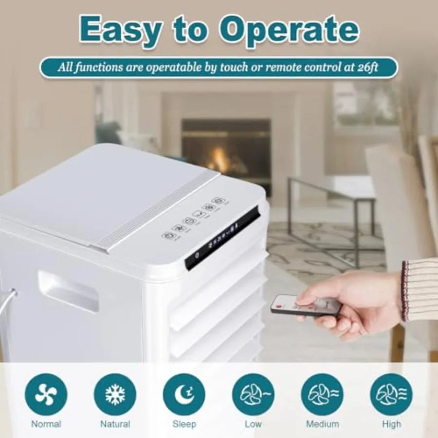 Portable Air Conditioner 7H timer auto-off, 4 modes, 3 speeds, 1.85-gal tank